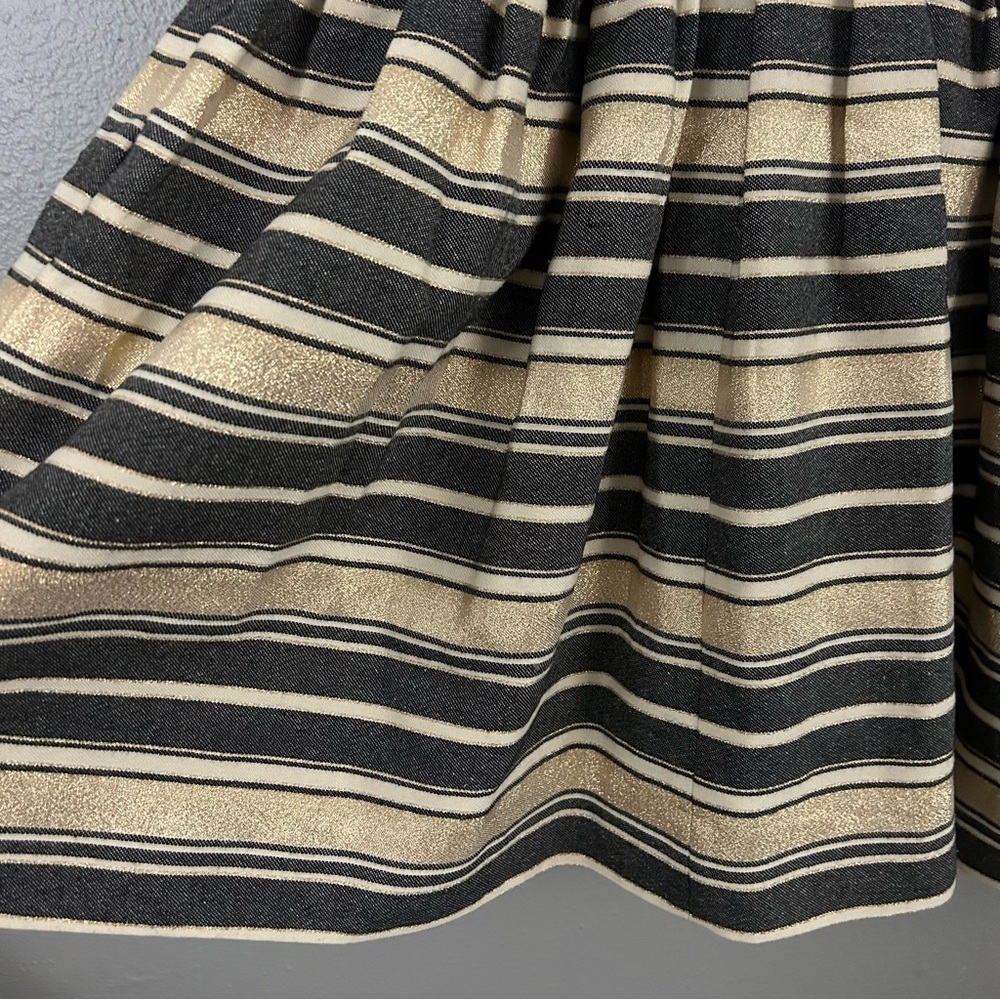 J. Crew Metallic Gold Striped Fit & Flare Mini Dress Size 2 Cocktail Party Glam - Picture 10 of 13